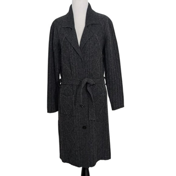 Skyr Lambswool Cardigan Womens Petite Size Medium Gray Belted Duster Sweater - Picture 1 of 12